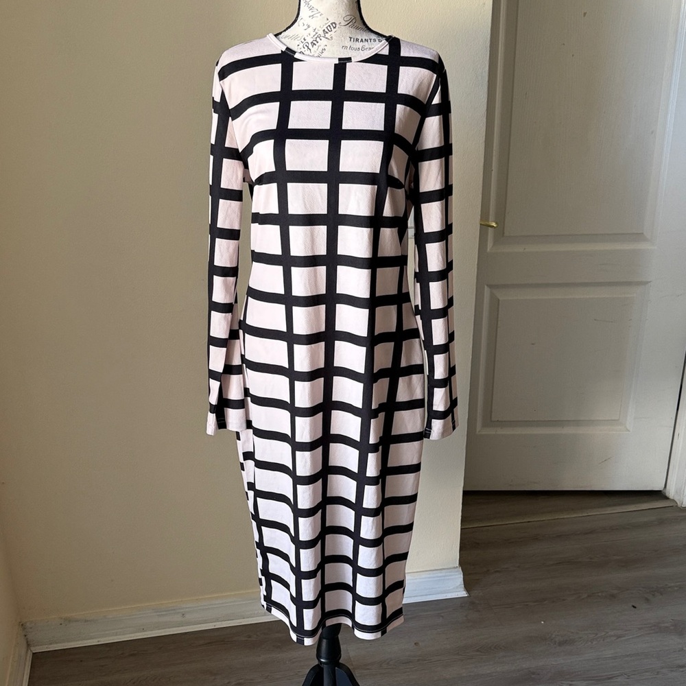 SHEIN Black and tan Grid Long Sleeve Dress size 12.